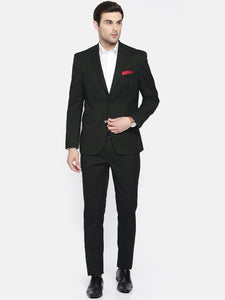 Men Black Self-Striped Regular Fit Single-Breasted Formal Suit