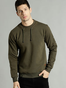 Men Olive Green Solid Sweatshirt