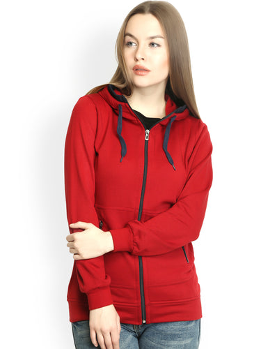 Maroon Polyester Fleece Hooded Sweatshirt