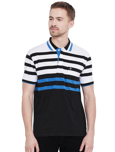 Grey Striped Polo T-Shirt